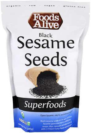 Superfoods, Black Sesame Seeds, 14 oz (395 g) by Foods Alive, 補品，超級食品，堅果種子穀物 HK 香港