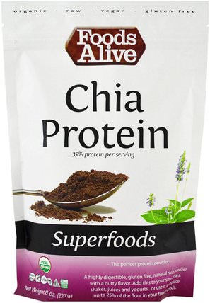 Superfoods, Chia Protein Powder, 8 oz (227 g) by Foods Alive, 補品，超級食品，efa omega 3 6 9（epa dha），正大種子 HK 香港
