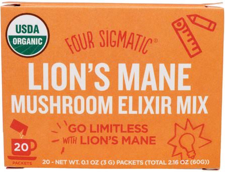Lions Mane, Mushroom Elixir Mix, 20 Packets, 0.1 oz (3 g) Each by Four Sigmatic, 補品，超級食品，藥用蘑菇，獅子鬃毛蘑菇 HK 香港