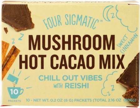 Mushroom Hot Cacao Mix, Chill Out Vibes With Reishi, Sweet Cinnamon, 10 Packets, 0.2 oz (6 g) Each by Four Sigmatic, 補充劑，adaptogen，藥用蘑菇，靈芝，靈芝 HK 香港