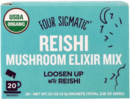 Reishi Mushroom Elixir Mix, 20 Packets, 0.1 oz (3 g) Each by Four Sigmatic, 補充劑，adaptogen，藥用蘑菇，靈芝，靈芝 HK 香港