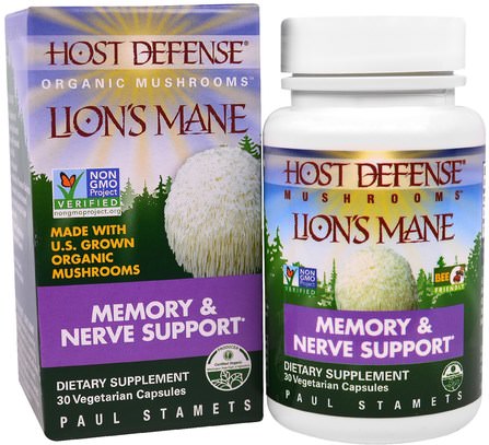 Host Defense, Lions Mane, Memory & Nerve Support, 30 Veggie Caps by Fungi Perfecti, 健康，注意力缺陷障礙，添加，adhd，大腦，記憶 HK 香港