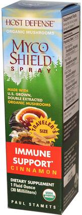 Host Defense, Myco Shield Spray, Immune Support, Cinnamon, 1 fl oz (30 ml) by Fungi Perfecti, 補充劑，藥用蘑菇，蘑菇混合組合 HK 香港