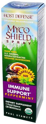 Host Defense, Myco Shield Spray, Immune Support, Peppermint, 1 fl oz (30 ml) by Fungi Perfecti, 補充劑，藥用蘑菇，蘑菇混合組合 HK 香港