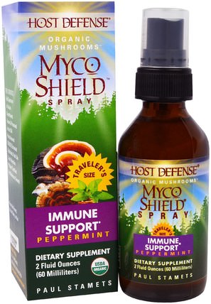 Host Defense, Organic Myco Shield Spray, Immmune Support, Peppermint, 2 fl oz (60 ml) by Fungi Perfecti, 補品，藥用蘑菇，蘑菇混合組合，健康，免疫支持 HK 香港