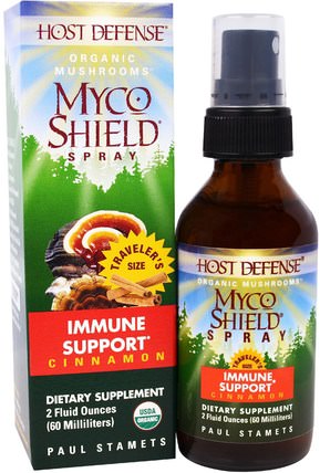 Host Defense, Organic Myco Shield Spray, Immune Support Cinnamon, 2 fl oz (60 ml) by Fungi Perfecti, 補品，藥用蘑菇，蘑菇混合組合，健康，免疫支持 HK 香港