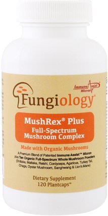MushRex Plus, Full-Spectrum Mushroom Complex, Certified Organic Cellular Support, 120 Veggie Plantcaps by Fungiology, 補充劑，藥用蘑菇，蘑菇膠囊，mushrex加蘑菇複合物 HK 香港