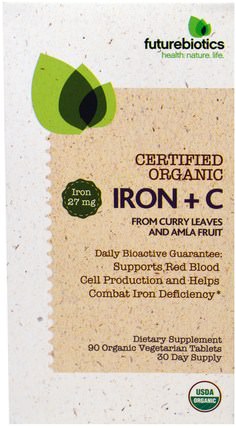 Certified Organic Iron + C, 90 Organic Veggie Tablets by FutureBiotics, 補品，礦物質，鐵 HK 香港