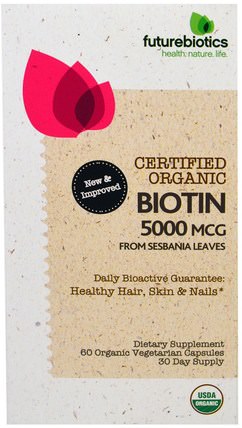 Organic Biotin, 5000 mg, 60 Organic Veggie Caps by FutureBiotics, 維生素，維生素B，生物素 HK 香港