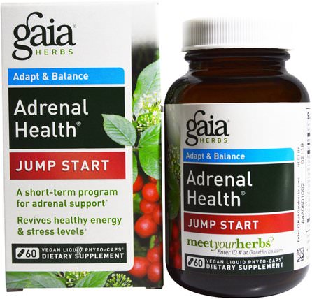 Adrenal Health, Jump Start, 60 Vegan Liquid Phyto-Caps by Gaia Herbs, 健康，腎上腺支持 HK 香港