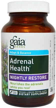 Adrenal Health, Nightly Restore, 120 Vegan Liquid Phyto-Caps by Gaia Herbs, 健康，腎上腺支持 HK 香港