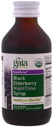 Black Elderberry NightTime Syrup, 3 fl oz (89 ml) by Gaia Herbs, 健康，感冒和病毒，免疫系統 HK 香港