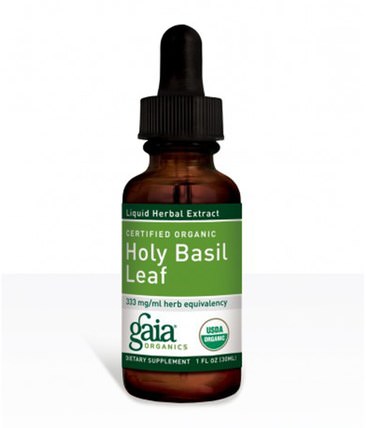 Certified Organic Holy Basil Leaf, 1 fl oz (30 ml) by Gaia Herbs, 補品，adaptogen，聖羅勒 HK 香港