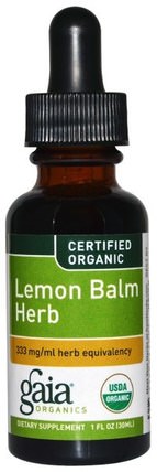 Certified Organic Lemon Balm Herb, 1 fl oz (30 ml) by Gaia Herbs, 草藥，檸檬香蜂蜜梅麗莎 HK 香港