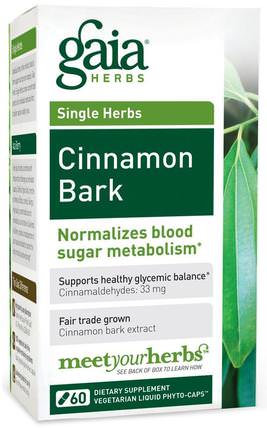 Cinnamon Bark, 60 Vegetarian Liquid Phyto-Caps by Gaia Herbs, 草藥，肉桂提取物 HK 香港