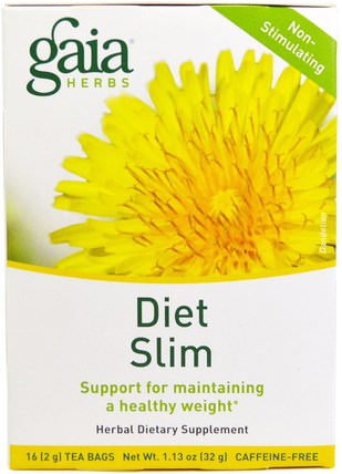 Diet Slim, Caffeine-Free, 16 Tea Bags, 1.13 oz (32 g) by Gaia Herbs, 健康，飲食 HK 香港
