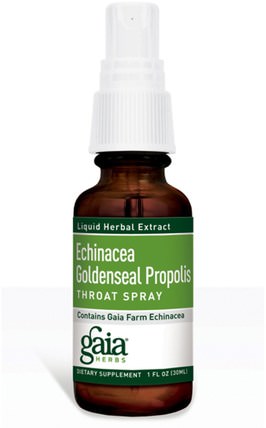 Echinacea Goldenseal Propolis, Throat Spray, 1 fl oz (30 ml) by Gaia Herbs, 補充劑，抗生素，紫錐花，健康，喉嚨護理噴霧 HK 香港