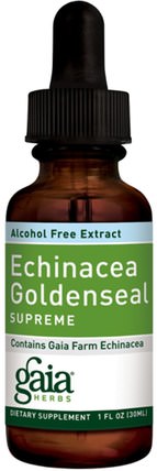 Echinacea Goldenseal Supreme, Alcohol Free Extract, 1 fl oz (30 ml) by Gaia Herbs, 補充劑，抗生素，紫錐菊和黃金，紫錐花 HK 香港