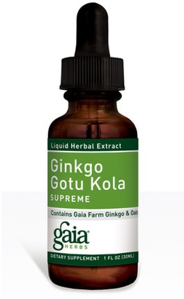 Ginkgo Gotu Kola Supreme, 1 fl oz (30 ml) by Gaia Herbs, 健康，婦女，靜脈曲張護理，gotu kola，草藥，銀杏葉 HK 香港