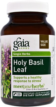 Holy Basil Leaf, 120 Vegetarian Liquid Phyto-Caps by Gaia Herbs, 補品，adaptogen，聖羅勒 HK 香港