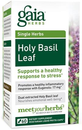 Holy Basil Leaf, 60 Vegetarian Liquid Phyto-Caps by Gaia Herbs, 補品，adaptogen，聖羅勒 HK 香港