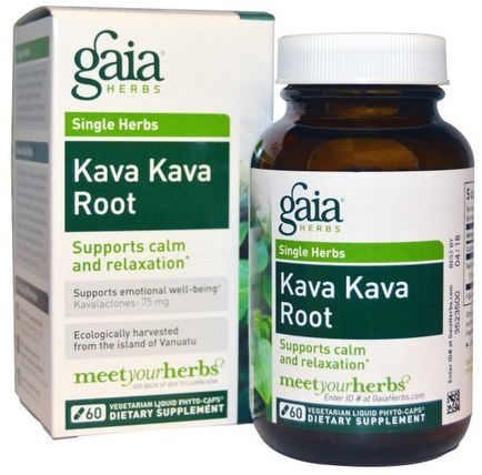 Kava Kava Root, 60 Vegetarian Liquid Phyto-Caps by Gaia Herbs, 草藥，卡瓦卡瓦 HK 香港