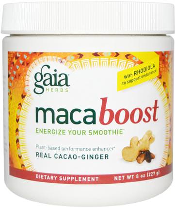 Maca Boost, Real Cacao-Ginger, 8 oz (227 g) by Gaia Herbs, 補品，適應原，能量 HK 香港