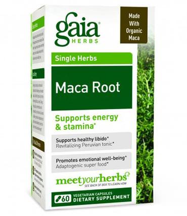 Maca Root, 60 Veggie Caps by Gaia Herbs, 補充劑，adaptogen，男性，瑪卡 HK 香港