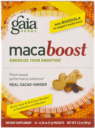MacaBoost, Real Cacao-Ginger, 14 Packets, 0.25 oz (7 g) Each by Gaia Herbs, 健康，精力 HK 香港