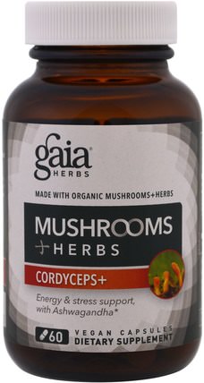 Mushrooms + Herbs, Cordyceps, 60 Veggie Caps by Gaia Herbs, 補充劑，藥用蘑菇 HK 香港