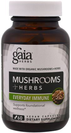 Mushrooms + Herbs, Everyday Immune, 60 Veggie Caps by Gaia Herbs, 補充劑，藥用蘑菇 HK 香港