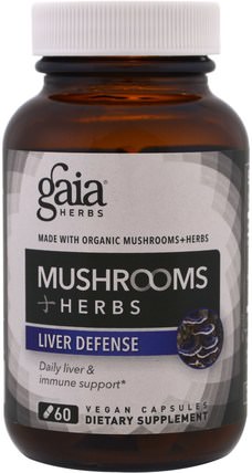 Mushrooms + Herbs, Liver Defense, 60 Veggie Caps by Gaia Herbs, 補充劑，藥用蘑菇，蘑菇膠囊 HK 香港