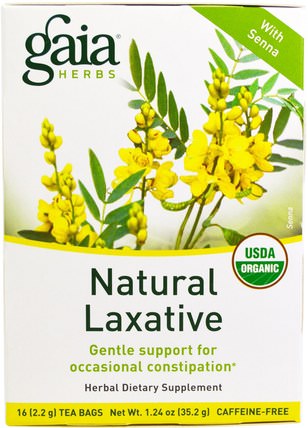 Natural Laxative, Caffeine-Free, 16 Tea Bags, 1.24 oz (35.2 g) by Gaia Herbs, 健康，便秘 HK 香港