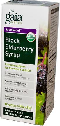 Rapid Relief, Black Elderberry Syrup, 5.4 fl oz (160 ml) by Gaia Herbs, 健康，感冒和病毒，免疫系統 HK 香港