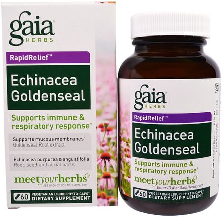 RapidRelief, Echinacea Goldenseal, 60 Vegetarian Liquid Phyto-Caps by Gaia Herbs, 補充劑，抗生素，紫錐花和黃金，健康，免疫系統 HK 香港