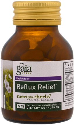 Reflux Relief, 45 Easy Dissolve Chewable Tablets by Gaia Herbs, 健康，胃灼熱和gerd，胃灼熱 HK 香港