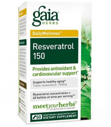 Resveratrol 150, 50 Vegetarian Liquid Phyto-Caps by Gaia Herbs, 補充劑，白藜蘆醇 HK 香港