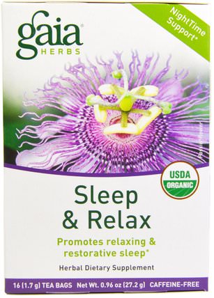 Sleep & Relax, Caffeine-Free, 16 Tea Bags, 0.96 oz (27.2 g) by Gaia Herbs, 補充，睡覺 HK 香港