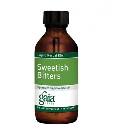 Sweetish Bitters, 4 fl oz (120 ml) by Gaia Herbs, 草藥，草藥瑞典，消化，胃，消化苦味 HK 香港