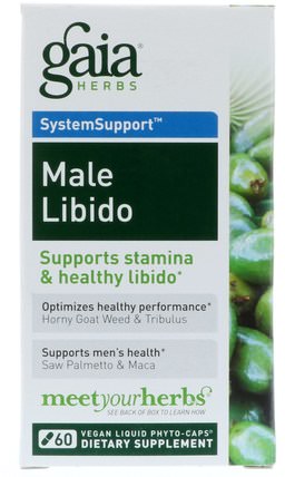 SystemSupport, Male Libido, 60 Vegan Liquid Phyto-Caps by Gaia Herbs, 健康，男人，育亨賓 HK 香港