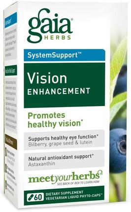 SystemSupport, Vision Enhancement, 60 Vegetarian Liquid Phyto-Caps by Gaia Herbs, 健康，眼保健，視力保健，視力 HK 香港