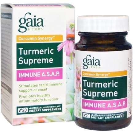 Turmeric Supreme, Immune A.S.A.P., 20 Veggie Liquid Phyto-Caps by Gaia Herbs, 補充劑，抗氧化劑，薑黃素，薑黃 HK 香港