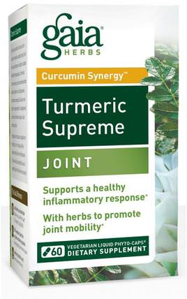 Turmeric Supreme, Joint, 60 Vegetarian Liqiud Phyto-Caps by Gaia Herbs, 補充劑，抗氧化劑，薑黃素 HK 香港