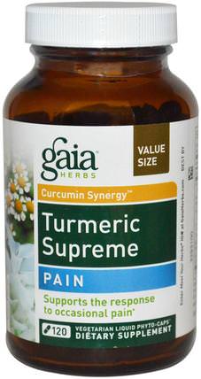 Turmeric Supreme, Pain, 120 Vegetarian Liquid Phyto-Caps by Gaia Herbs, 補充劑，抗氧化劑，薑黃素 HK 香港