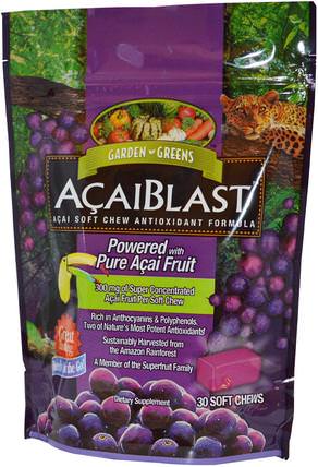 AcaiBlast, Acai Soft Chew Antioxidant Formula, 30 Soft Chews by Garden Greens, 補充劑，水果提取物，超級水果，巴西莓果汁提取物 HK 香港