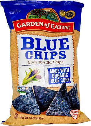 Corn Tortilla Chips, Blue Chips, 16 oz (453 g) by Garden of Eatin, 食物，零食，薯條 HK 香港