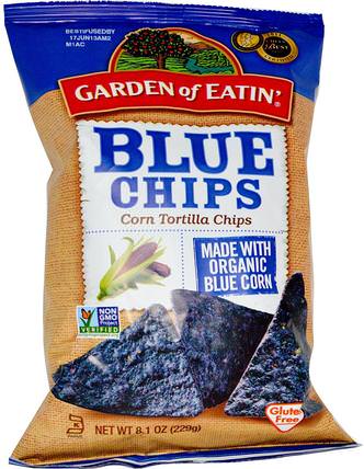 Corn Tortilla Chips, Blue Chips, 8.1 oz (229 g) by Garden of Eatin, 食物，零食，薯條 HK 香港