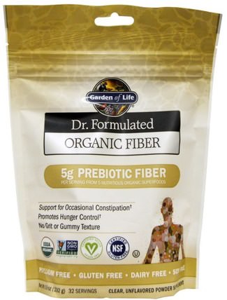 Dr. Formulated, Organic Fiber, Unflavored, Powder Supplement, 6.8 oz (192 g) by Garden of Life, 補充劑，纖維 HK 香港