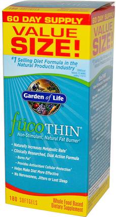 FucoThin, Non-Stimulant, Natural Fat Burner, 180 Softgels by Garden of Life, 補充劑，抗氧化劑，脂肪燃燒器 HK 香港