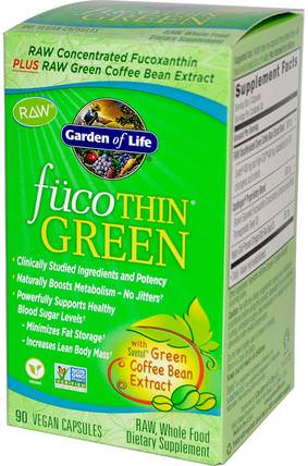 FucoThin Green, 90 Veggie Caps by Garden of Life, 補充劑，抗氧化劑，綠咖啡豆提取物，減肥，飲食，脂肪燃燒器 HK 香港